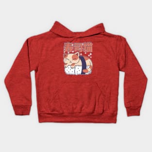 Cute Sleeping Sushi Cat Kitten & Asian Food Lover Kids Hoodie